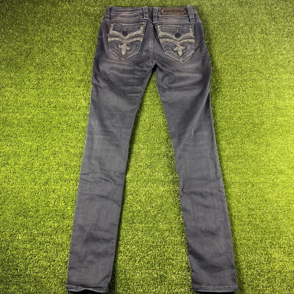 Rock Revival Leyla Skinny Jeans Faded Black Fleur De Lis Embellished Size 26